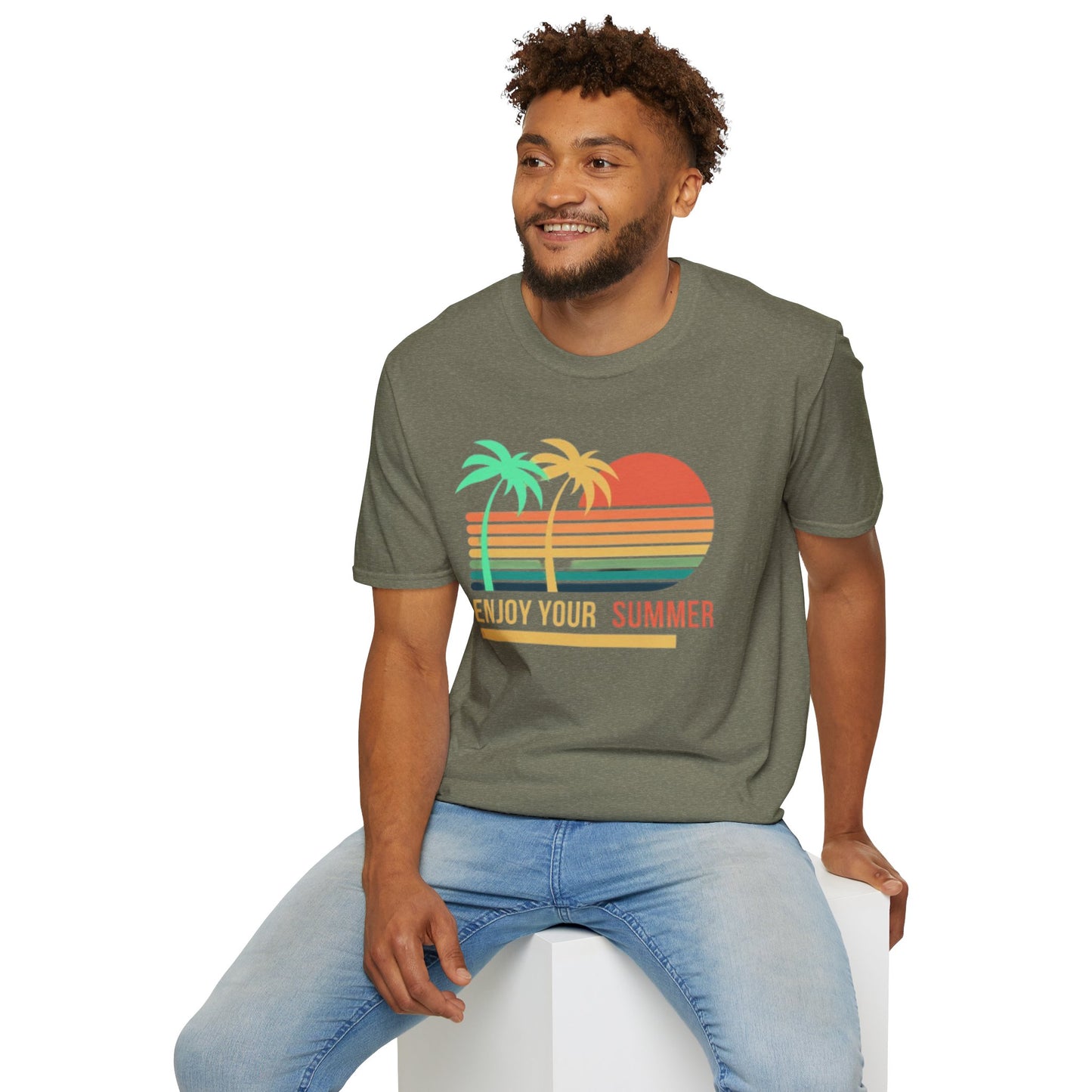 Sunset Vibes Palm T-Shirt, this tee is 100% cotton for solid colors