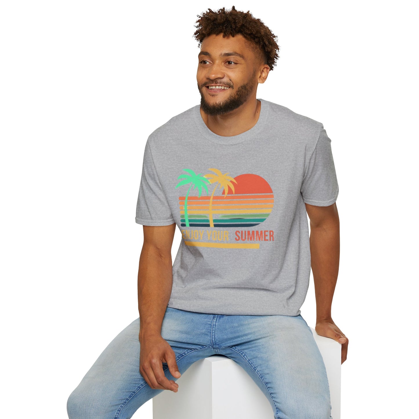 Sunset Vibes Palm T-Shirt, this tee is 100% cotton for solid colors