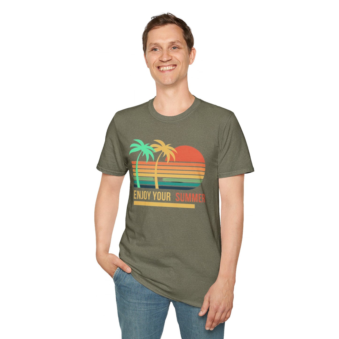 Sunset Vibes Palm T-Shirt, this tee is 100% cotton for solid colors